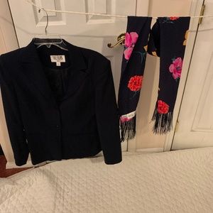 Pre-owned Vintage 1980s/1990s Navy Pinstripe BILL BLASS  Blazer & Fringed Scarf